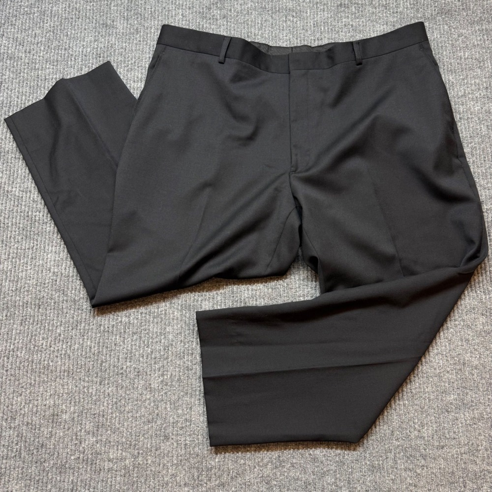 Awearness Kenneth Cole Mens 42x26 Black 100% Wool Flat Front Dress Pants